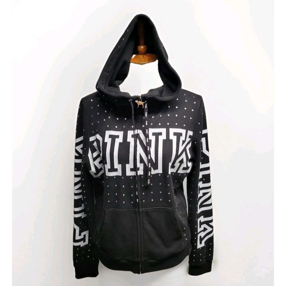 Victoria's Secret Y2K Rhinestone Bling Hoodie Sweatshirt Size Medium